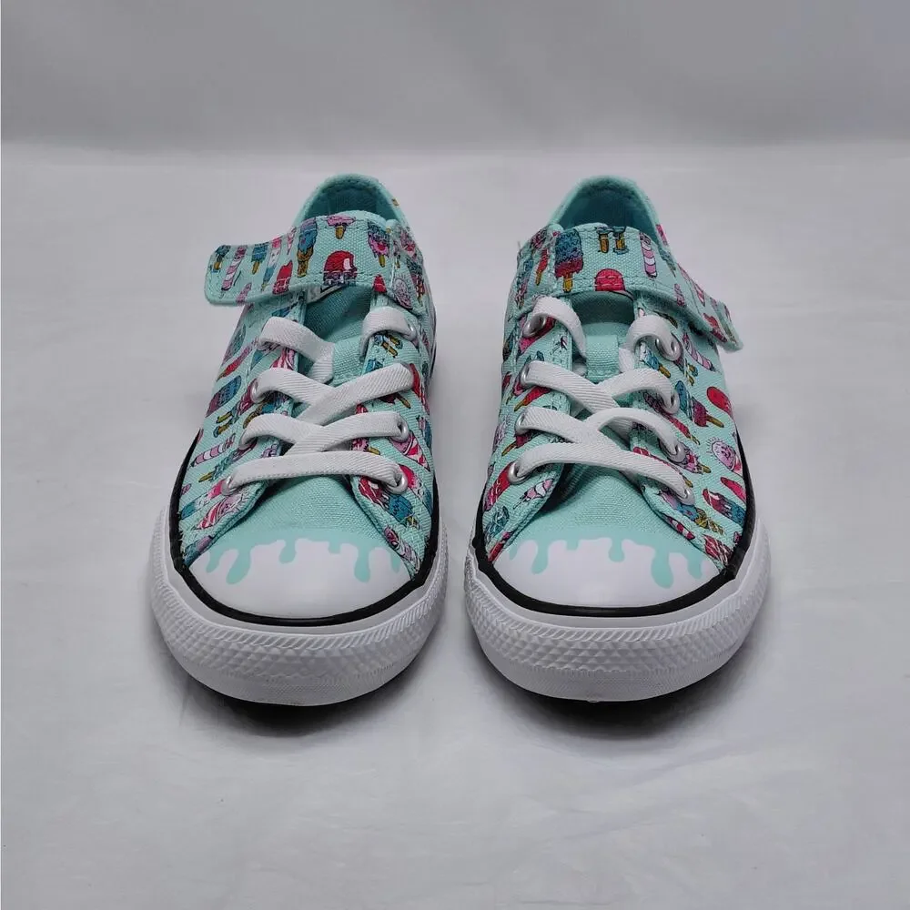 Converse All Star Girls Sneakers Size 3 Aqua Ice Cream Print Back To School Shoe